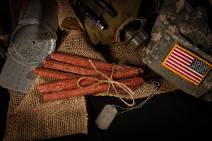 American beef jerky sticks showing donated product to military members and responders